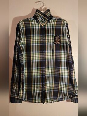 Ralph Lauren Green, Navy & Yellow Plaid Button-Down Shirt